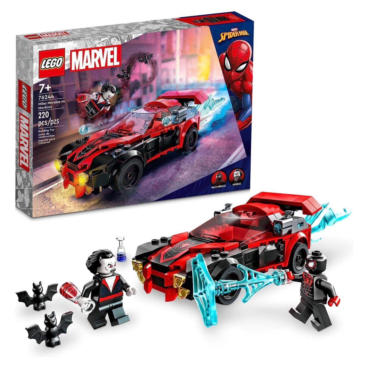 LEGO Marvel Spider-Man Miles Morales vs. Morbius 76244 Building Toy - Featuring Race Car and Action Minifigures, Adventures in The Spiderverse, Movie Inspired Set, Fun for Boys, Girls, and Kids