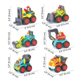 6 Pieces Construction Vehicles Toy Trucks Set - Bulldozer, Cement Mixer, Dumper, Forklift, Excavator and Road Roller for Your Little Contractor