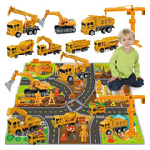 Construction Vehicle Toy Truck w/Play Mat Road Signs, Dump Trucks, Excavator, Cement Mixer Trucks, Crane, Engineering Vehicles Toys Set