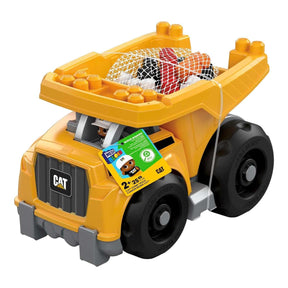 MEGA Bloks Cat Fisher-Price Toddler Blocks Building Toy, Large Dump Truck with 25 Pieces, 1 Figure, Yellow, Gift Ideas for Kids