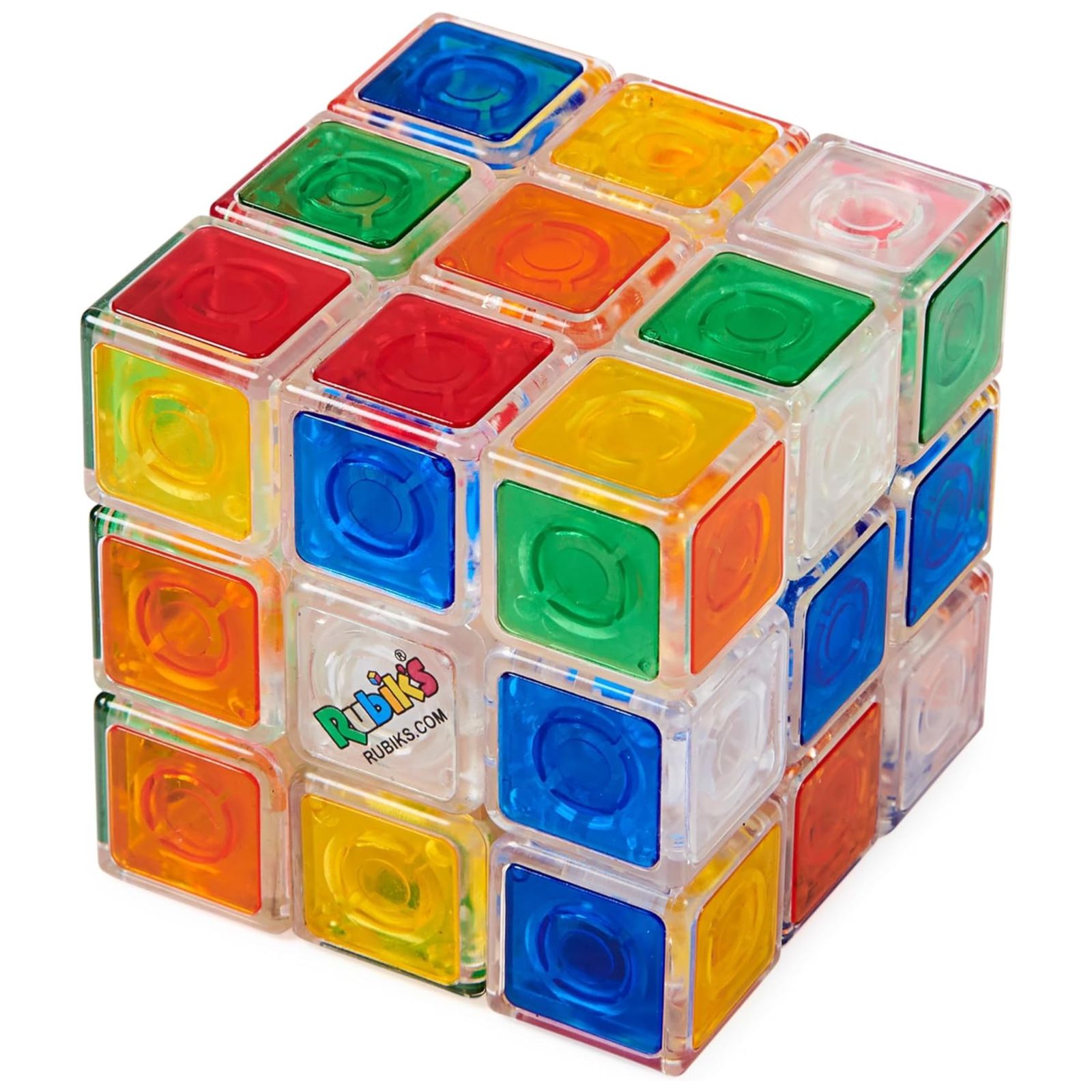 Rubik’s Crystal, New Transparent 3x3 Cube Classic Color-Matching Problem-Solving Brain Teaser Puzzle Game Toy for Kids and Adults Aged 8+