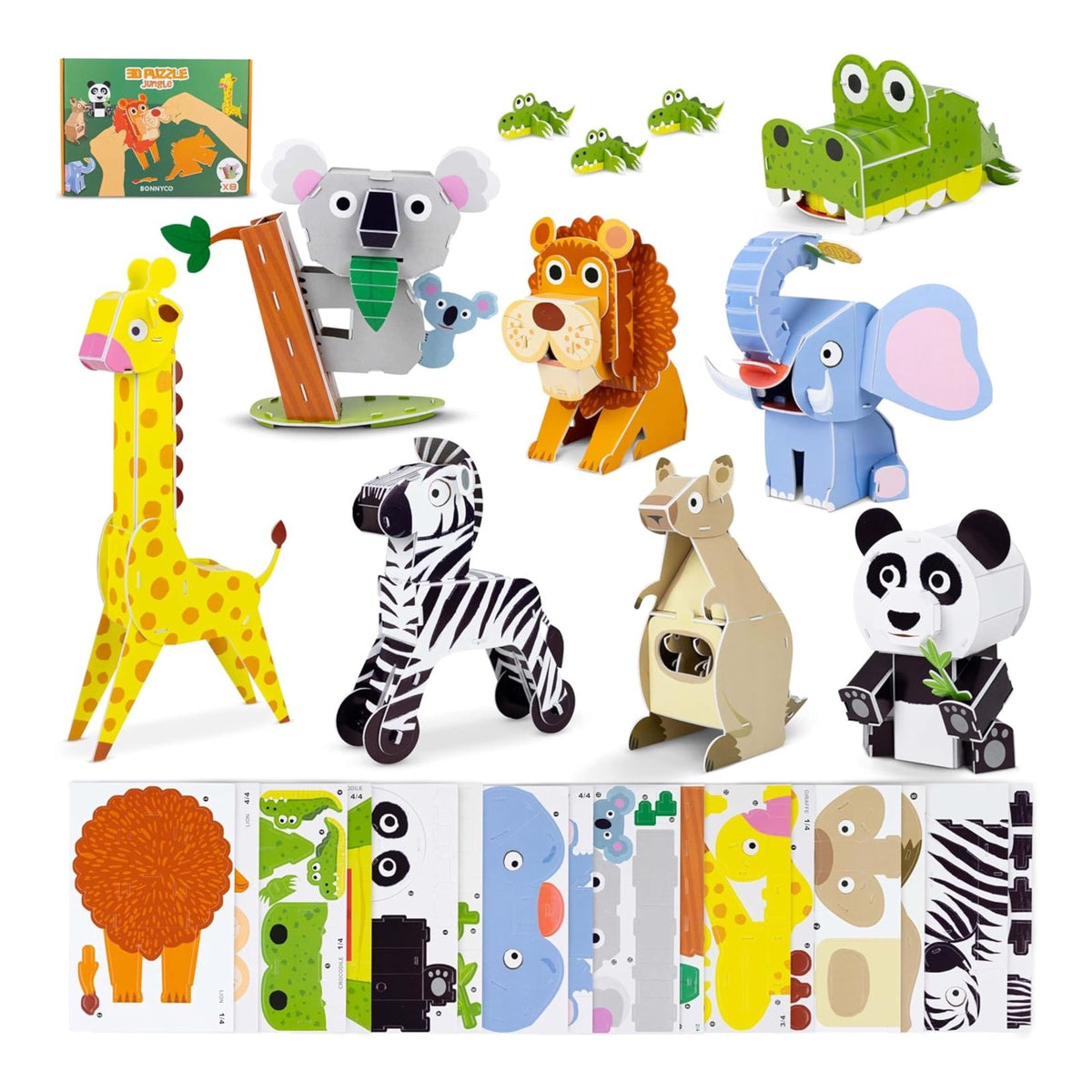 3D Puzzles for Kids Toys Pack 8 - BONNYCO | 3D Puzzle for Kids of Jungle Animals, Educational Girl and Boy Toys, Gifts for Kids, Birthday Gifts for Boys | Kid Toys, 3-D Puzzles, 3D Jigsaw, Christmas