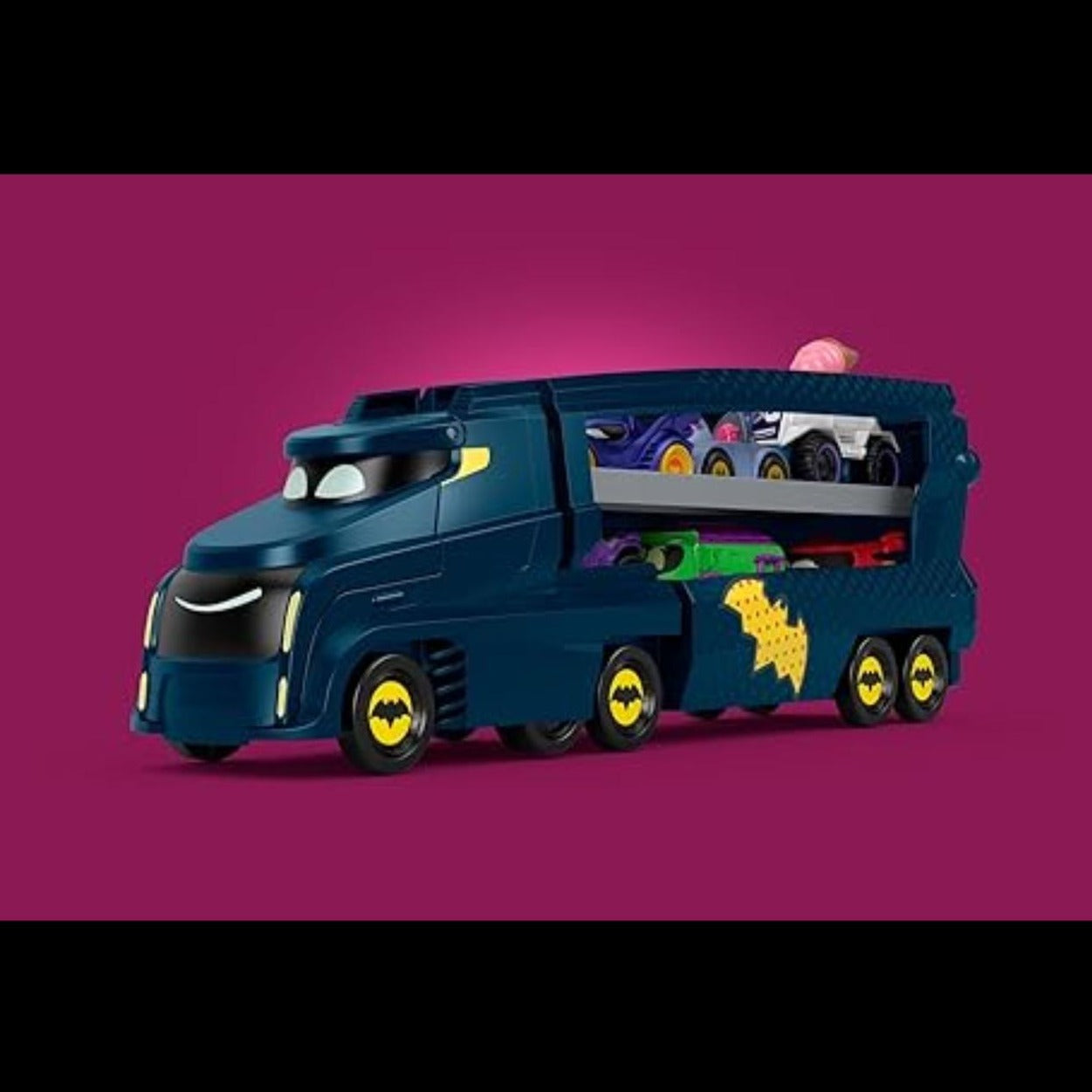 Fisher-Price DC Batwheels Toy Hauler and Car, Bat-Big Rig with Ramp and Bam The Batmobile 1:55 Scale Diecast Toy Vehicle, Ages 3+ Years