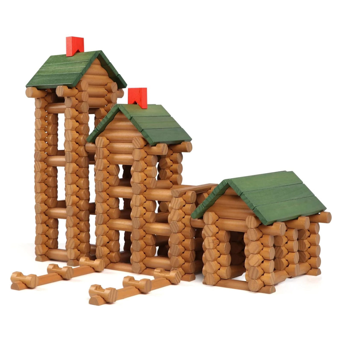 328 Pcs Wooden Logs Set Ages 3+, Classic Building Log Toys for Kids