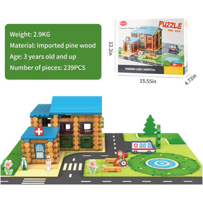 239 Pieces Real Wood Logs Set Ages 3+, Classic Building Log Gift Set for Boys/Girls