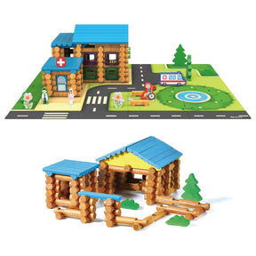 239 Pieces Real Wood Logs Set Ages 3+, Classic Building Log Gift Set for Boys/Girls