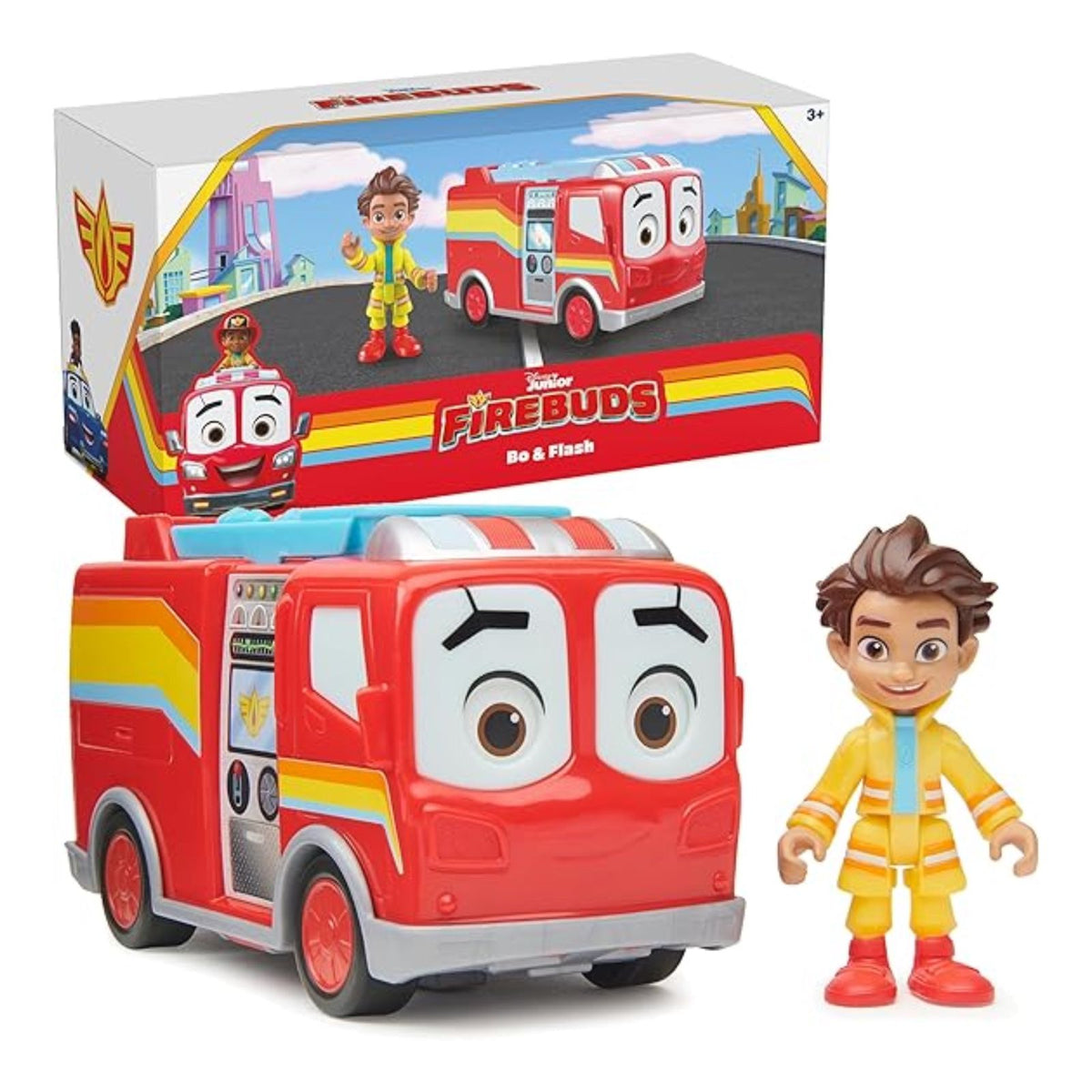 Disney Junior Firebuds Bo & Flash Action Figures with Fire Truck - Interactive Toy