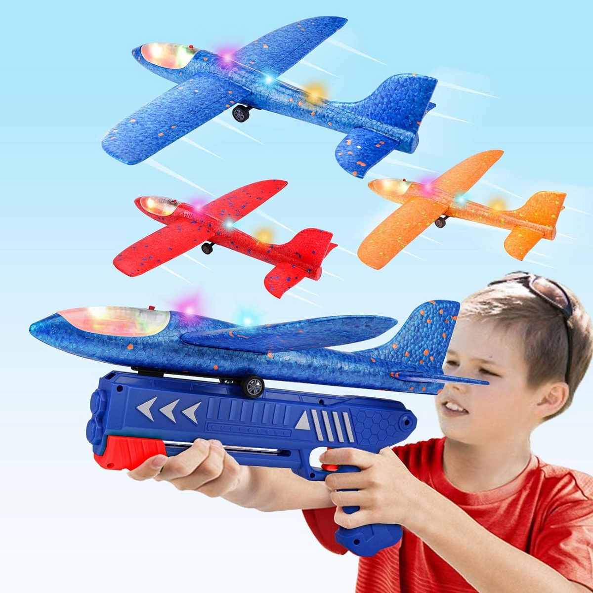 3 Pack Airplane Launcher Toy | 12.6" LED Foam | 2 Flight Mode | Outdoor Flying Toys