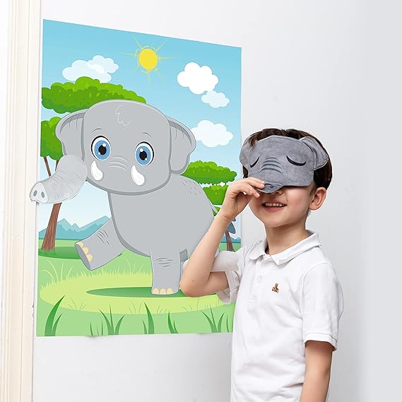 JOYIN Pin The Nose on The Elephant Game – 21"x28", 24 Stickers, Party Fun!