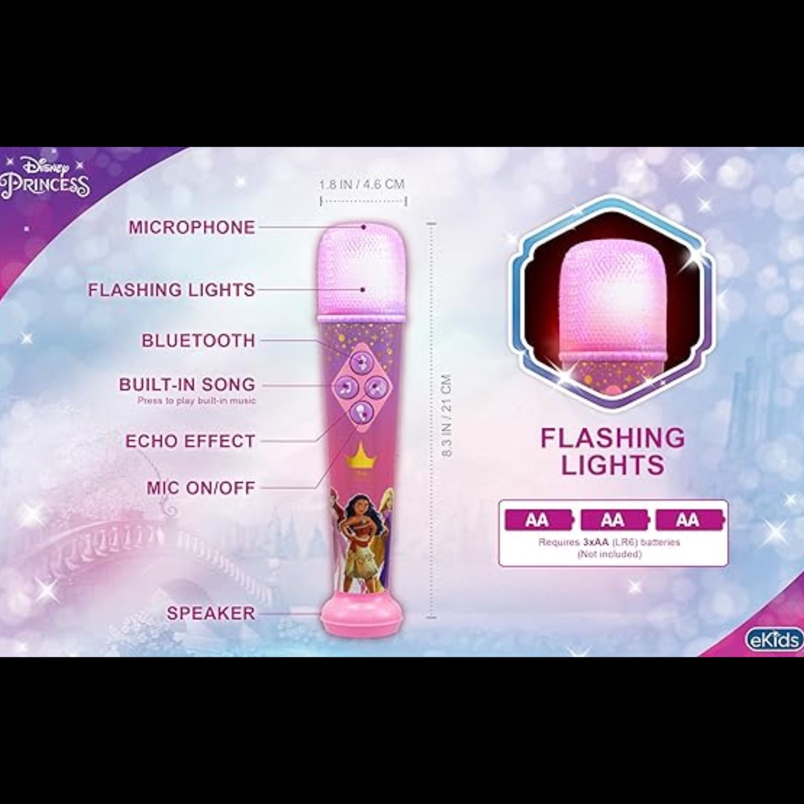 Disney Princess Karaoke Microphone for Kids – Bluetooth, Music, Light Show & Fun!