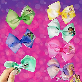 Disney Princess Hair Accessories Gift Set - 7 Hair Bows with Alligator Clips for Ages 3+