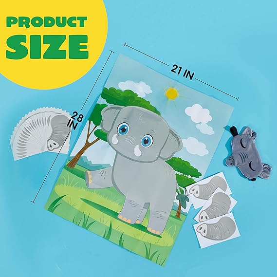 JOYIN Pin The Nose on The Elephant Game – 21"x28", 24 Stickers, Party Fun!