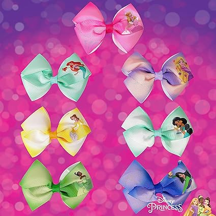 Disney Princess Hair Accessories Gift Set - 7 Hair Bows with Alligator Clips for Ages 3+