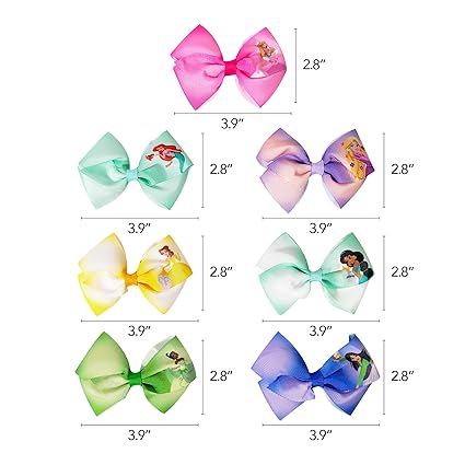 Disney Princess Hair Accessories Gift Set - 7 Hair Bows with Alligator Clips for Ages 3+