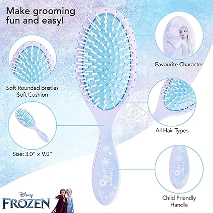 Frozen Elsa Hair Accessory Set - 5 Pcs with Detangling Brush & 4 Scrunchies