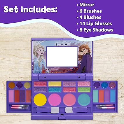 Disney Frozen Elsa & Anna Cosmetic Compact Set - 22 Lip Glosses, 4 Body Shines, 6 Brushes