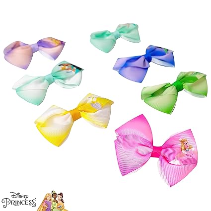 Disney Princess Hair Accessories Gift Set - 7 Hair Bows with Alligator Clips for Ages 3+