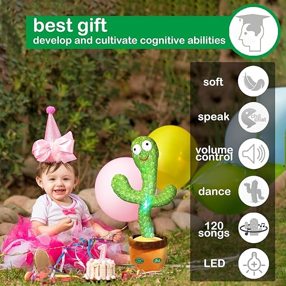 "Pbooo Dancing Cactus Toy - Mimicking, Singing, Dancing, & LED Fun for Babies"