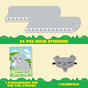 JOYIN Pin The Nose on The Elephant Game – 21"x28", 24 Stickers, Party Fun!