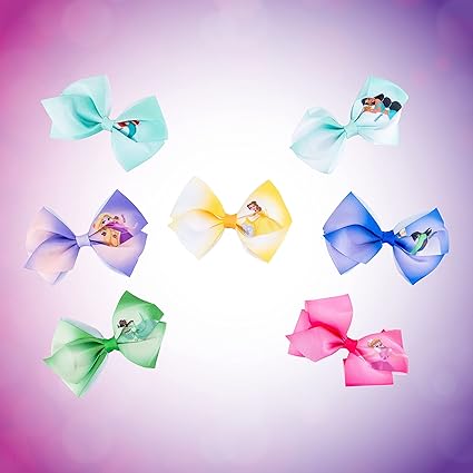 Disney Princess Hair Accessories Gift Set - 7 Hair Bows with Alligator Clips for Ages 3+