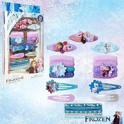 LUV HER Frozen 2 Girls 20-Piece Accessory Set - Barrettes, Clips, Elastics & Ponies