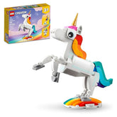 LEGO Creator 3 in 1 Magical Unicorn Toy, Transforms from Unicorn to Seahorse to Peacock, Rainbow Animal Figures, Unicorn Gift for Grandchildren, Girls and Boys, Buildable Toys, 31140