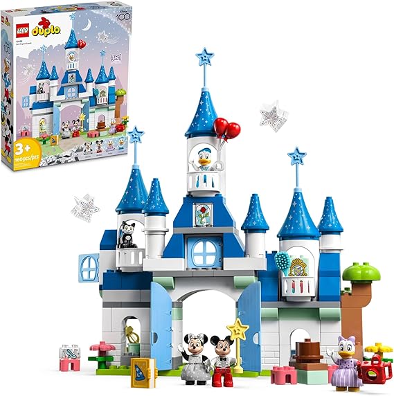 LEGO DUPLO Disney 3in1 Magic Castle Building Set for Family Play with 5 Disney Figures Including Mickey, Minnie, and Their Friends, Magical Disney 100 Adventure Toy for Toddlers Ages 3 and Up, 10998