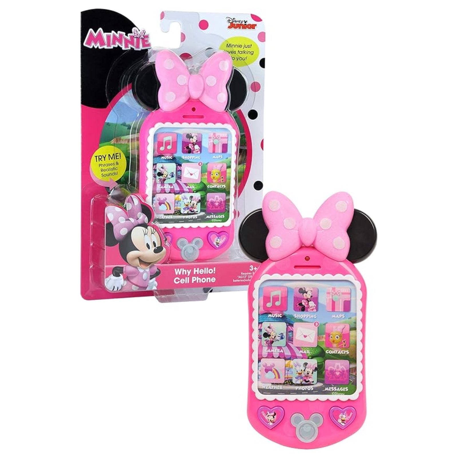 Minnie Bow-Tique Why Hello Pretend Play Cell Phone, Lights and Sounds, Kids Toys for Ages 3 Up by Just Play