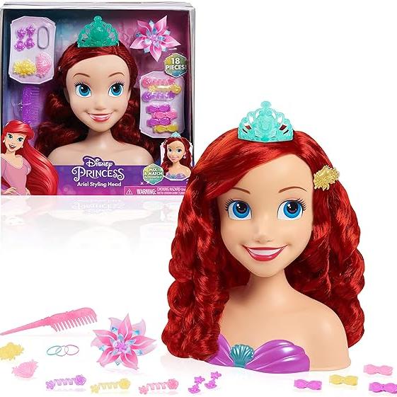 Disney Princess Ariel Styling Head, 18-pieces, Pretend Play, Kids Toys for Ages 3 Up by Just Play