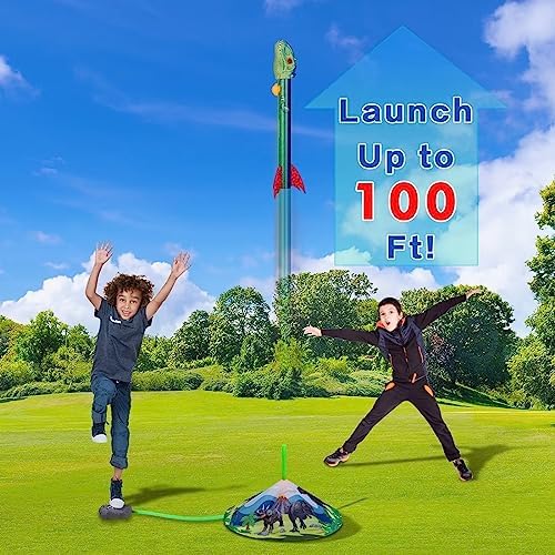 Dinosaur Toy Rocket Launcher for Kids | 4 Rockets | Perfect Outdoor Toy