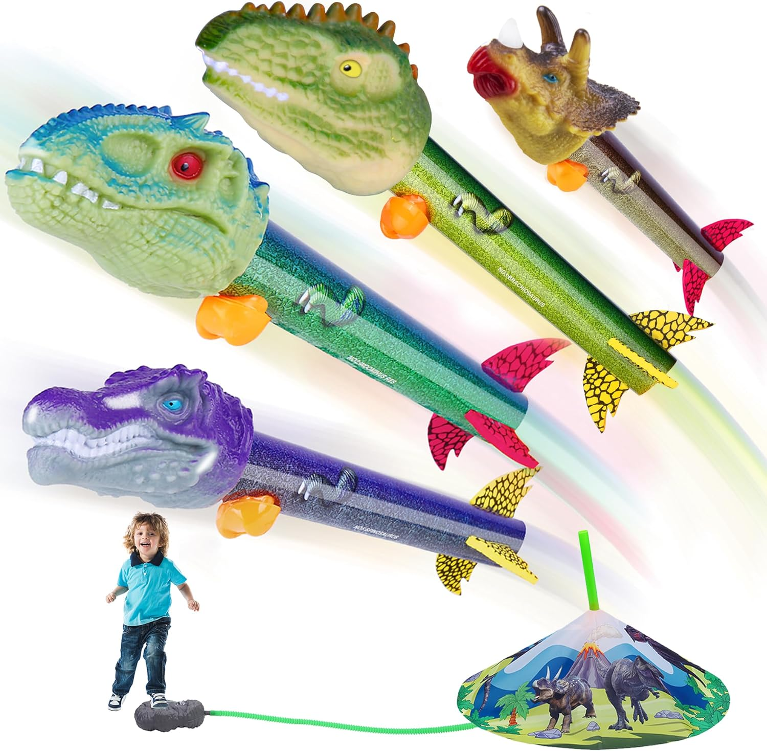 Dinosaur Toy Rocket Launcher for Kids | 4 Rockets | Perfect Outdoor Toy